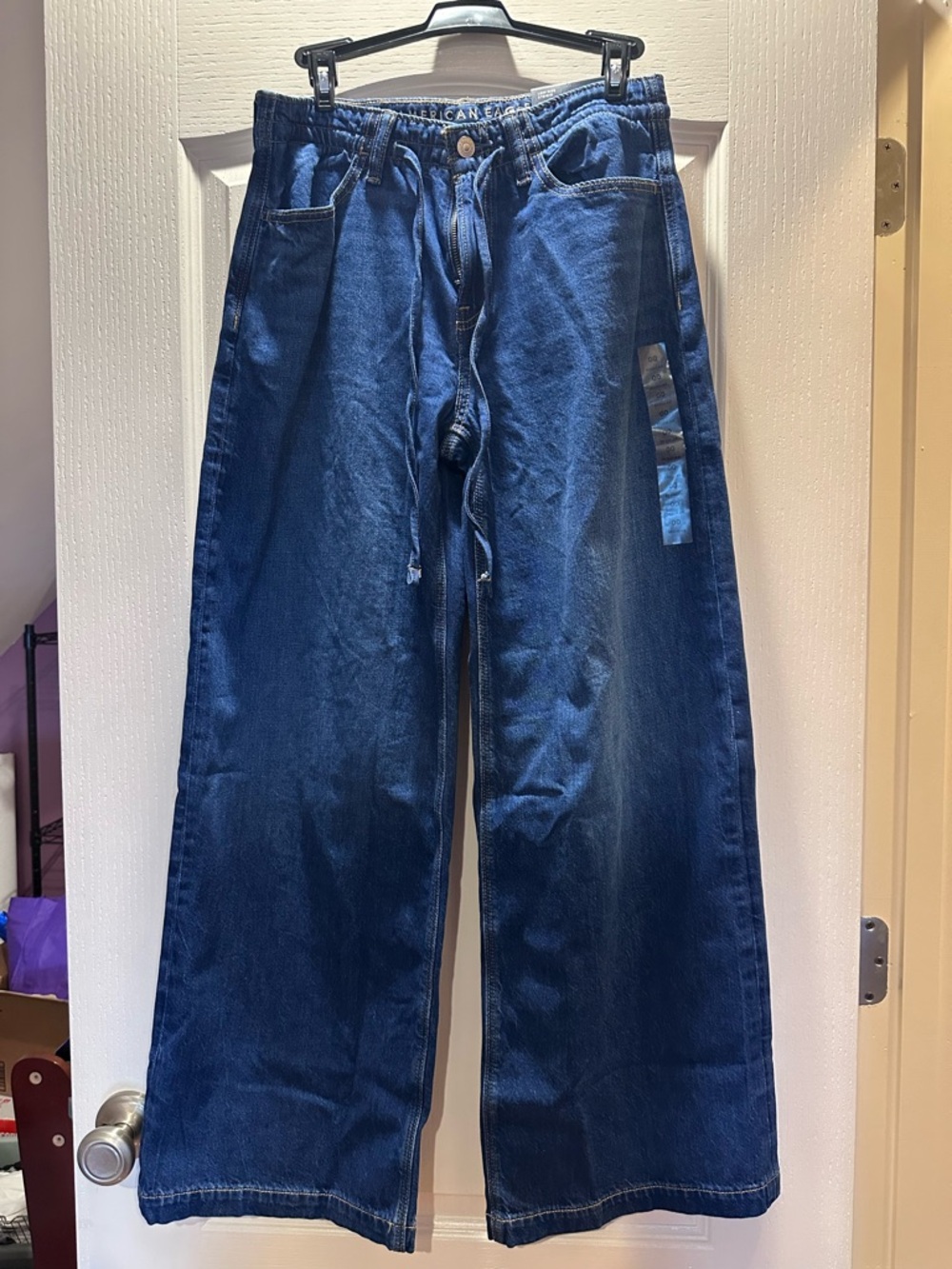 American Eagle Dark Blue Ultra Wide-Leg Dreamy Drape Jeans